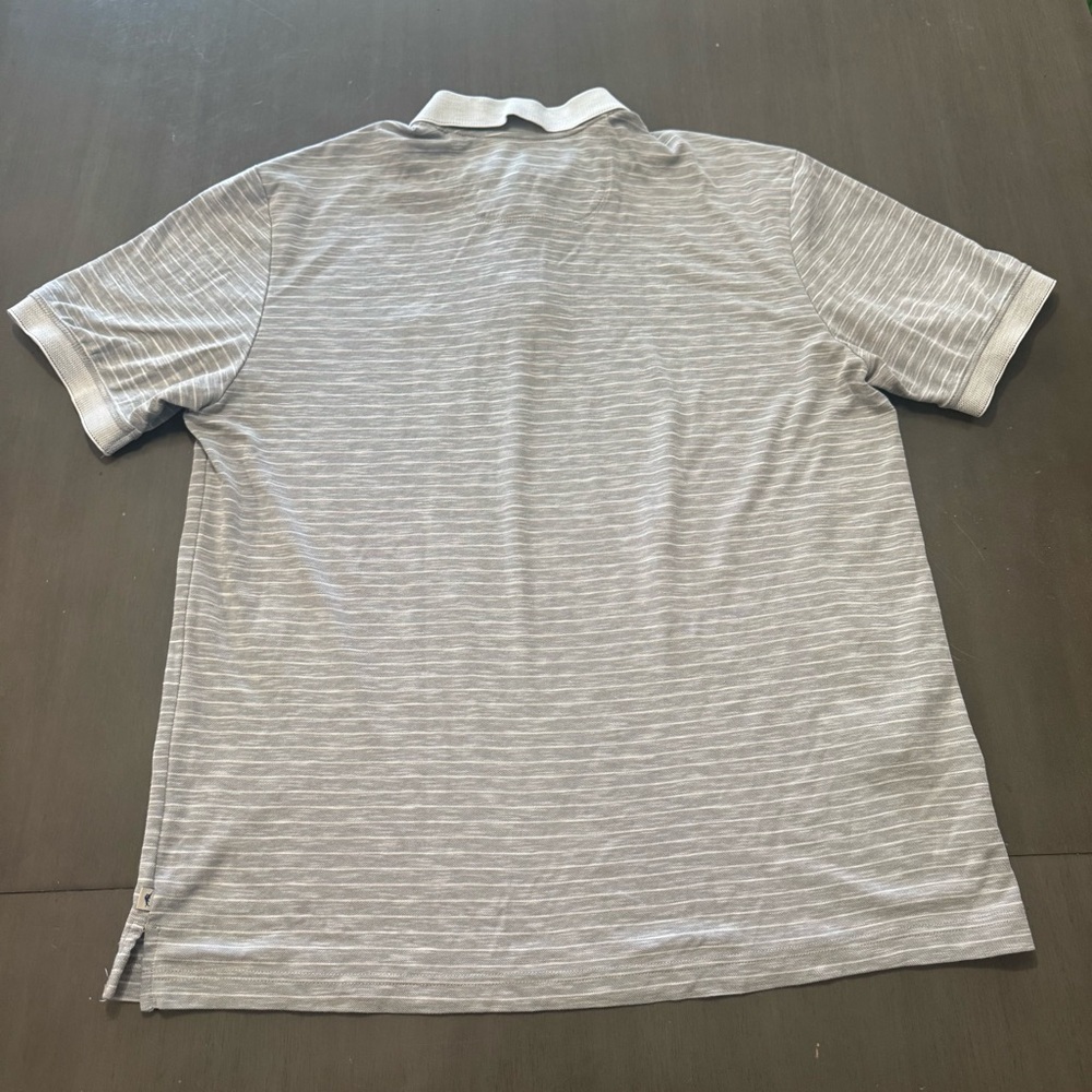 Tommy Bahama Polo Shirt Men’s L Gray Striped Marlin Logo Short Sleeve - Picture 2 of 5